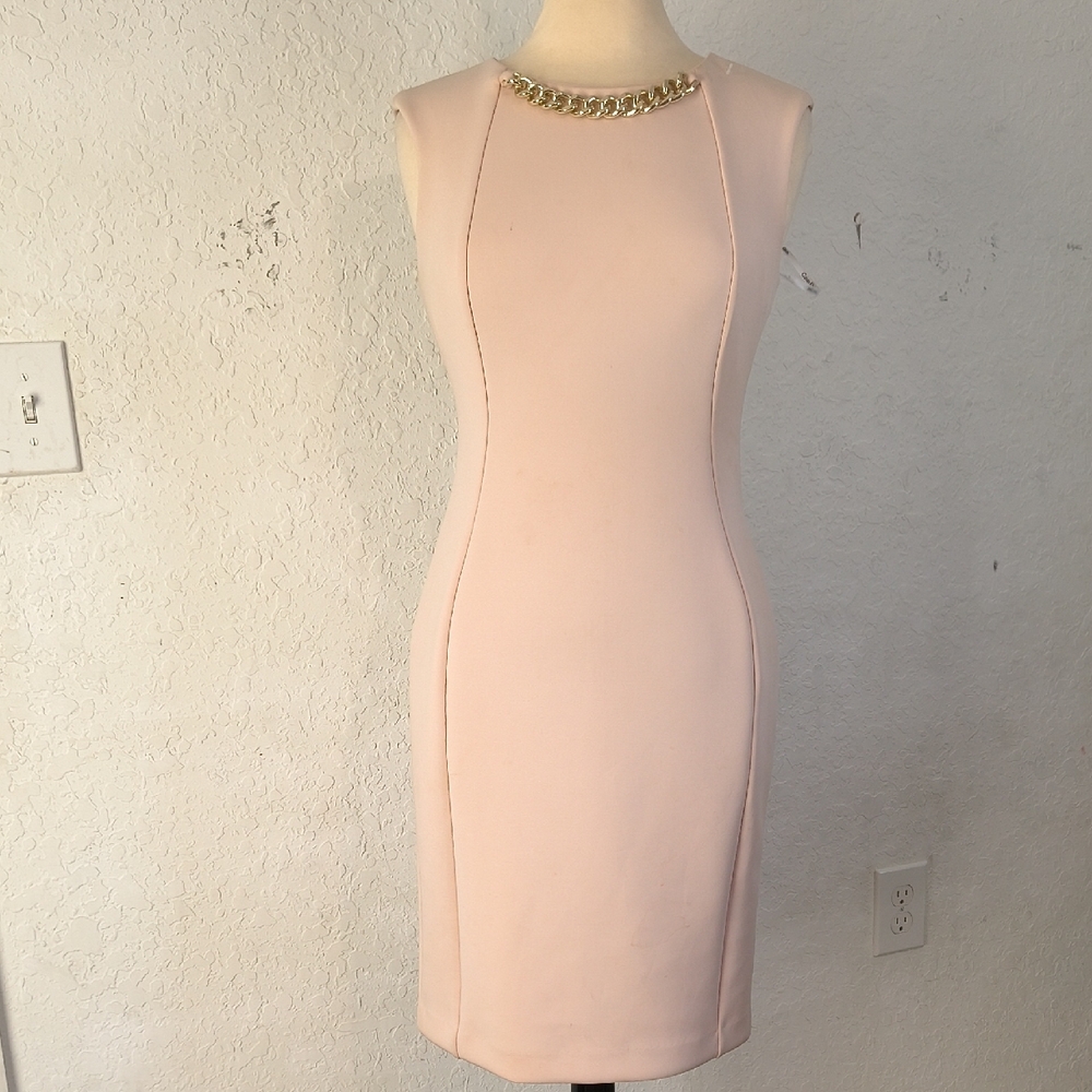 Calvin Klein Collection Light Pink Midi Dress with Gold Chain